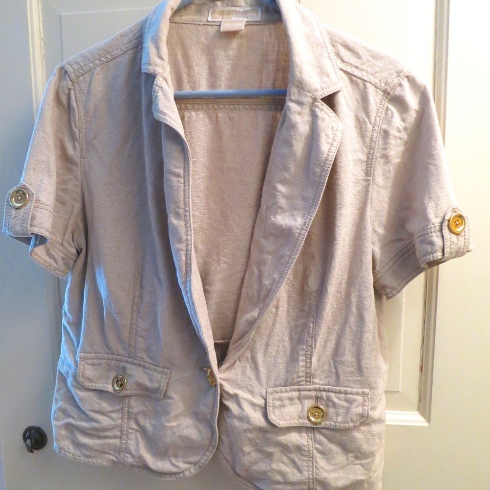Michael Kors Short Sleeve Tan Khaki Blazer Jacket Top XL
